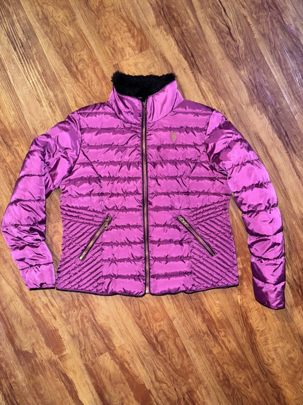 U.S. POLO ASSN. Women’s size Large Jacket Quilted Jacket zip up fur coat long sl